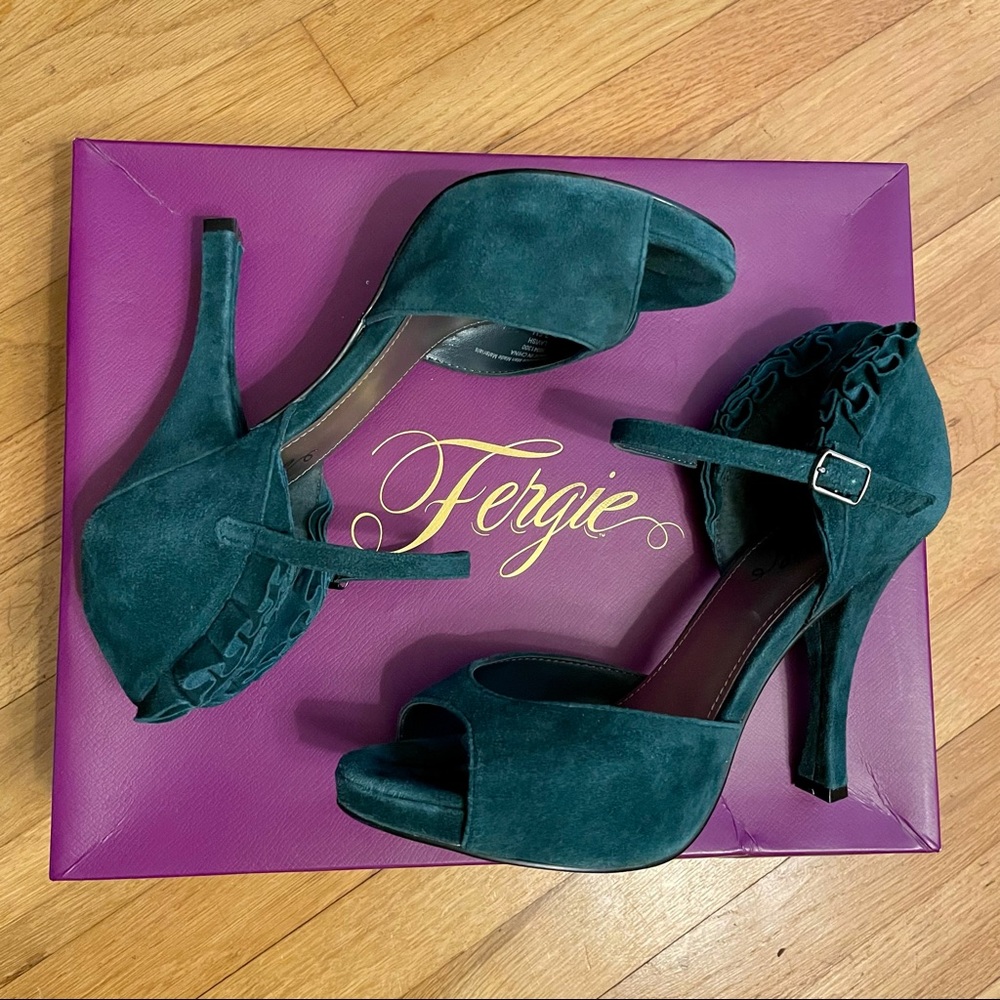 Fergie “Lavish” Teal Suede Heels